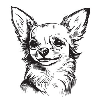 Portrait of a chihuahua dog hand drawn sketch in engraving style Vector illustration toy terrier