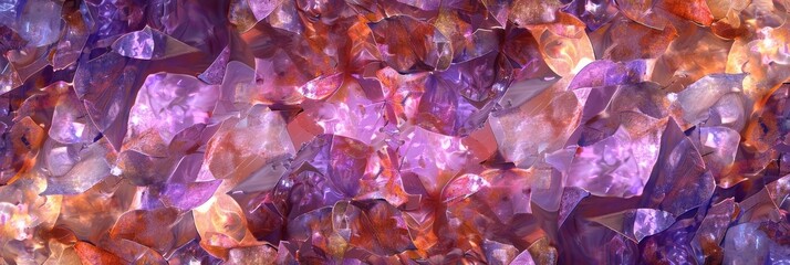 Gemstone leaves amethyst maples, quartz oaks, and topaz birches casting colorful, metallic glints as sunlight filters through them, kaleidoscope of hues style created with Generative AI Technology - obrazy, fototapety, plakaty