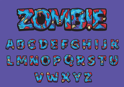 Alphabet text graffiti in zombie style. vector illustration