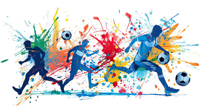 colorful silhouettes of Sports footballers playing for World Athletics Day and Sports day, Banner template for national sports day football, basketball, tennis and volleyball background. 