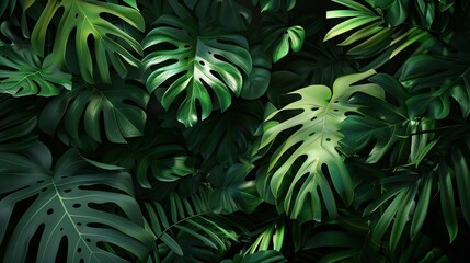 Envision the beauty of a verdant canopy as tropical green leaves create a lush and vibrant background