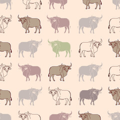 Vector seamless pattern with bull. Can be used for, wallpaper, pattern fills, web page background, surface textures