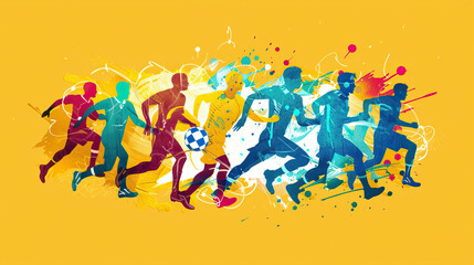 silhouette of Sports Athletics players for World Athletics Day and Sports day, Banner template for national sports day football, basketball, tennis and volleyball background. 
