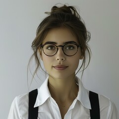 portrait of a woman with glasses, blured background, studio lighting