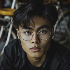 portrait of a man with glasses, nerdy guy, isolated background