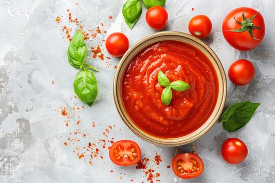 Tomato sauce in a bowl on a light background
