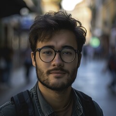 portrait of a man with glasses, nerdy guy, isolated background