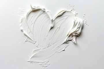 White beauty skincare cream swipe smear in heart shape on white background. Cosmetics makeup smudge swatches - obrazy, fototapety, plakaty