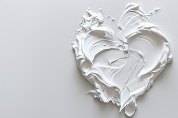 White beauty skincare cream swipe smear in heart shape on white background. Cosmetics makeup smudge swatches