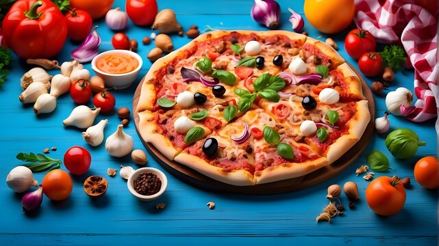 Background of the International Chefs Day concept. October 20, Concept of a holiday. Pizza theme for Food Day,  vibrant background, banner, advertisement, card, and poster.