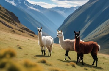 Llamas graze in the mountains