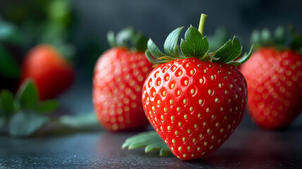 Strawberries on a dark background, close-up, selective focus - obrazy, fototapety, plakaty
