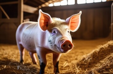 Portrait of a pink pig on a farm