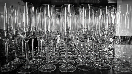 Showcase full of champagne glasses