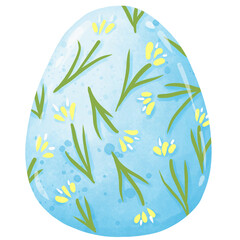 blue pastel with yellow flower on Easter egg in party , summer mood , seasonal png clipart decoration.