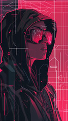 Red Cybernetic Interface Portrait
