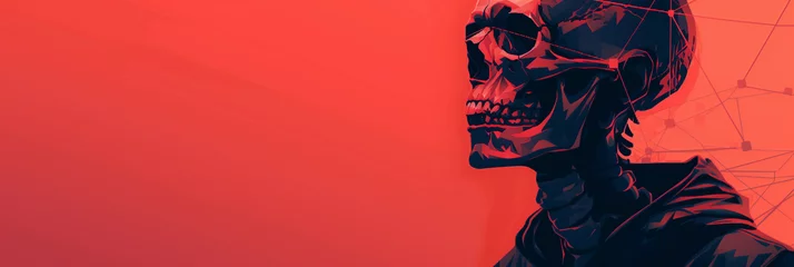 Poster Cybernetic Skeleton with Sunglasses on Red Banner © aimired