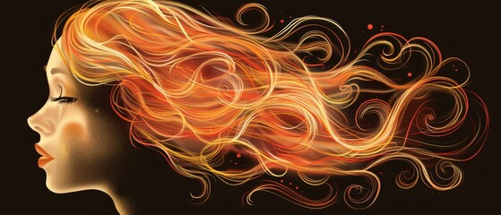   Digital painting of a woman's head with swirling oranges and yellows in her hair