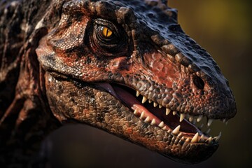 Fototapeta premium Close-up view of a prehistoric dinosaur. Photorealistic.
