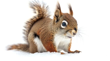 Fototapeta premium close up of a Red Squirrel in Winter on a white background.AI generated image