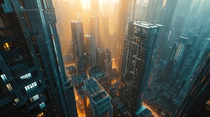 Close-up street view of a futuristic city cyberpunk.