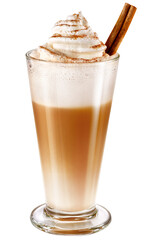 café expresso gelado com chantilly e canela em pó isolado em fundo transparente