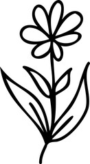 Line art flower illustration with black thin line and transparent background
