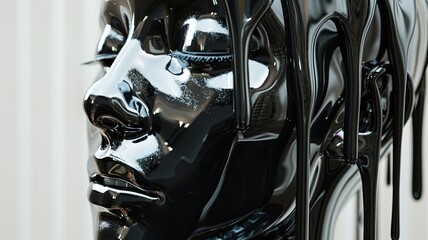 Futuristic woman mannequin from liquid holographic metal with dripping melted chrome. Generative AI