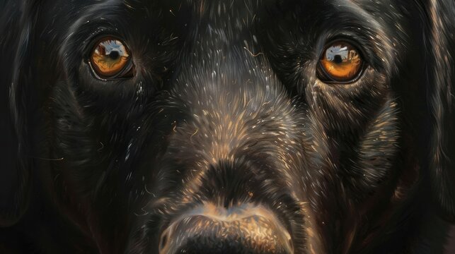 Imagine a captivating painting that serves as a portrait of loyalty, highlighting the soulful eyes and distinctive features of a black lab