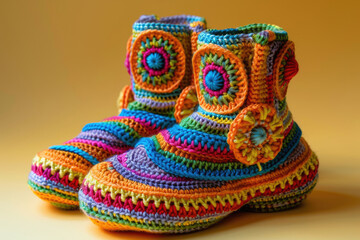 Colored crochet baby boots with Irish lace