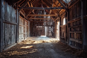 Fototapeta na wymiar indoor view of an old wooden barn