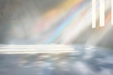 Natural rainbow light refraction caustic effect with gray background