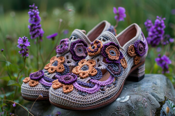 Stylish crocheted shoes in Irish lace style