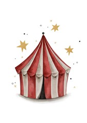 carnival circus red and white shelter watercolor illustration