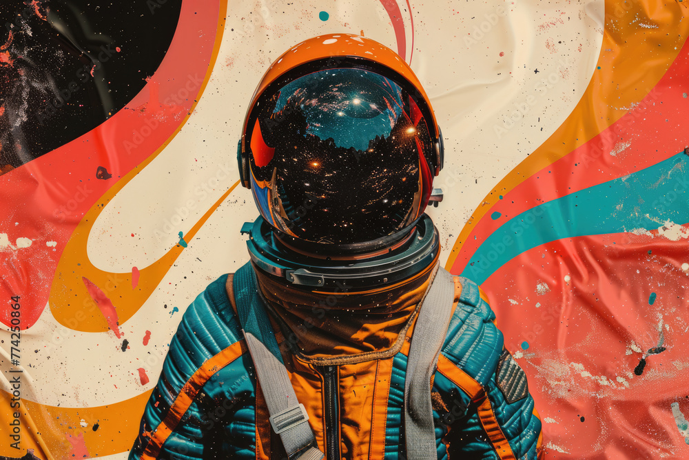 Poster astronaut in a spacesuit in pop art style