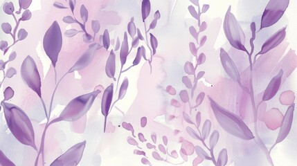 Abstract purple foliage watercolor illustration on textured paper, ideal for artistic backgrounds, creative designs, or wellness themes.