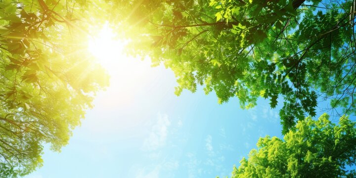 Banner image of a lush green forest under a clear blue sky, symbolizing Earth's natural beauty, with space for text on the importance of conservation