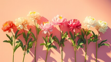 Beautiful peonies on a peach fuzz color background