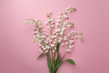 lily of the valley flowers arrangement on pink background