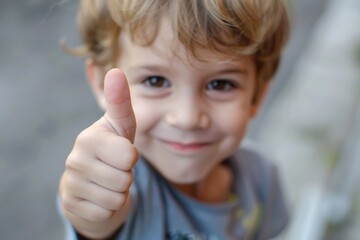little kid giving the thumbs up - closeup portrait