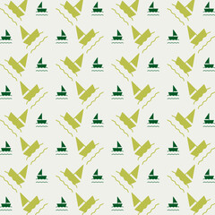 Yatch rare trendy multicolor repeating pattern vector illustration green design