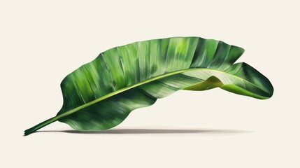 Close-up of a large green banana leaf on white background. - obrazy, fototapety, plakaty