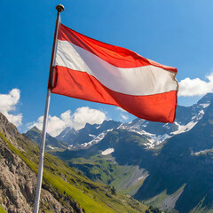 Fahne, die Nationalfahne von Österreich flattert im Wind - obrazy, fototapety, plakaty
