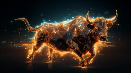 Foto op Plexiglas bull.A shimmering NFT bull charging through a digital landscape, its form composed of intricate vector lines © komal