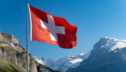 Fahne, die Nationalfahne von der Schweiz flattert im Wind