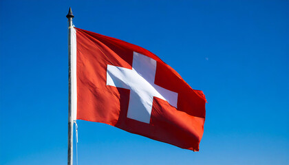 Fahne, die Nationalfahne von der Schweiz flattert im Wind - obrazy, fototapety, plakaty