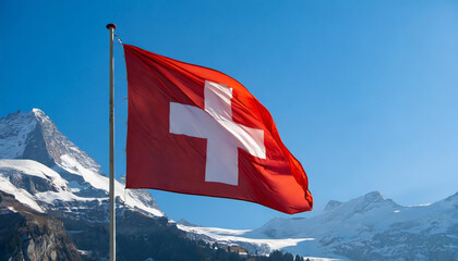 Fahne, die Nationalfahne von der Schweiz flattert im Wind - obrazy, fototapety, plakaty