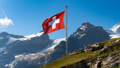 Fahne, die Nationalfahne von der Schweiz flattert im Wind