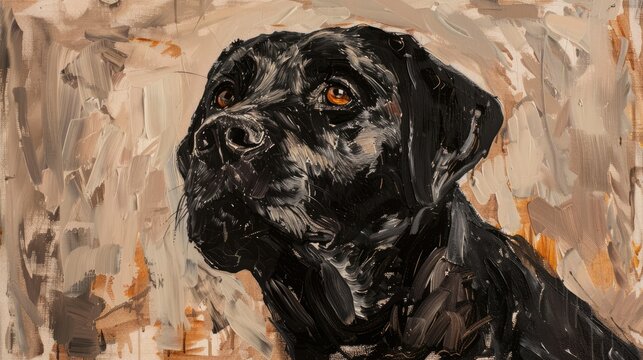 Visualize an elegant canvas portraying the expressive face of a black lab