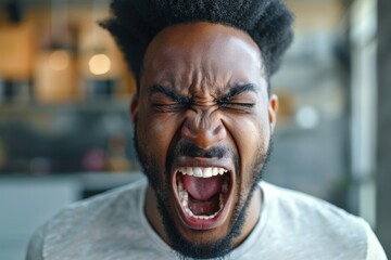 man is yelling with a fully open mouth - obrazy, fototapety, plakaty